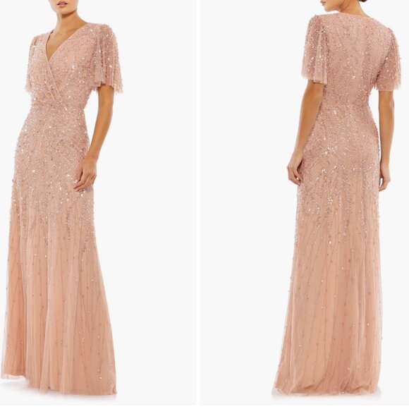 Mac Duggal Beaded Leaves Butterfly Sleeve Gown - Size 10 NOT Altered - worn once - Picture 1 of 8